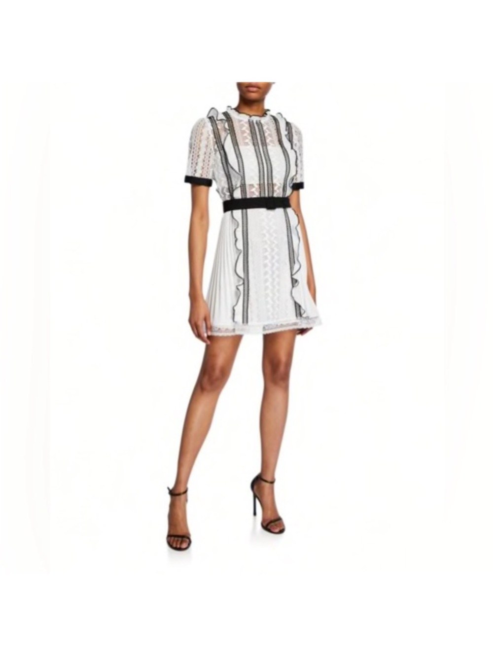 Self-Portrait White Mini Dress with Black Trim